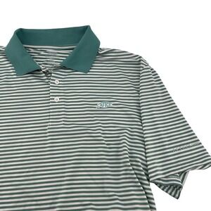 AFTCO AFTECH Mens Large Green White Striped Performance Fishing Polo Shirt